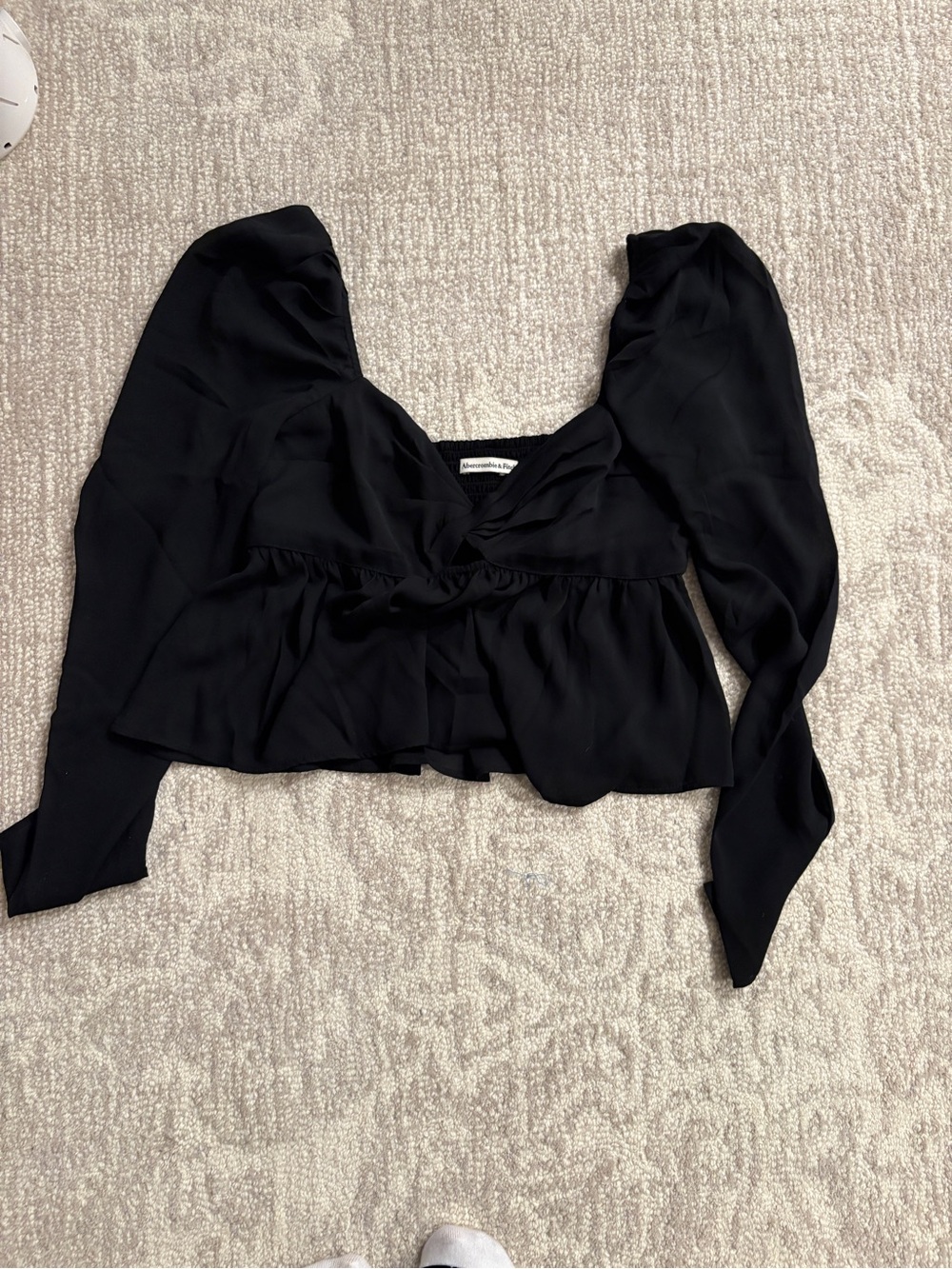 A+F Black Long-Sleeve Peplum Sweetheart Blouse NWOT